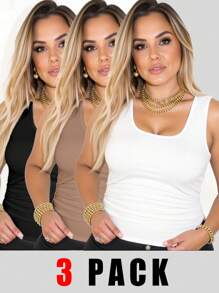 SHEIN LUNE 3 Pcs/Set Plus Size Women Casual Graphic Printed Sleeveless Top, Summer Back To School - Multicolor - View 1