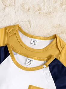 4pcs/Set Baby Boy Casual Dinosaur Print Contrast Color Bodysuit, Patterned Shorts, And Dinosaur Print Pants Set, Suitable For Everyday Wear, Spring & Summer