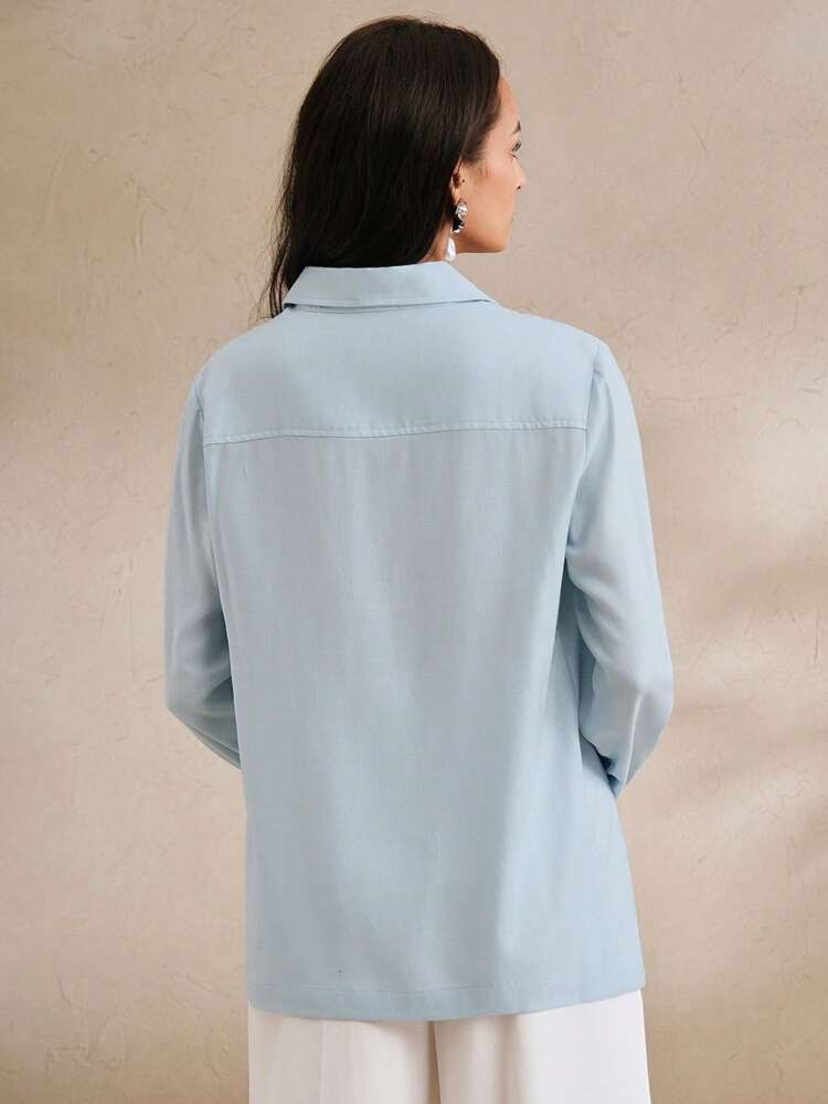 Camisa Feminina de Linho com Bordado de Manga Longa