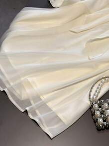 Franclia 大码女式优雅缎面蝴蝶结衬衫 - 杏色 - 查看 4