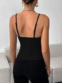 Siren Gaze Women's Summer Contrast Lace Front Button Camisole Black Casual