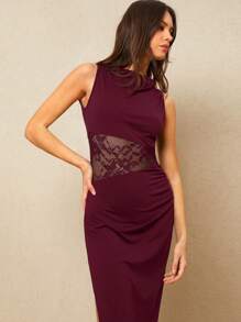 Poéselle Women's Dress Waist Lace Stitching Waist Pleat Design Women Contrast Lace Sleeveless Bodycon Side Slit Dress Women Dresses Summer Women Outfit Sundress Summer Women Dresses Summer Dress Black Women Dresses Beach Women Dresses Summer Clothes Long Dress Y2k Spring Women Dresses Spring Women Outfits Festival Outfits Spring Dress Office Women Outfits Women Clothing Casual Women Dresses Concert Women Outfit