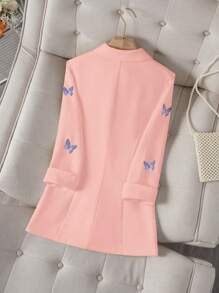 Franclia Women's Peter Pan Collar Butterfly Print Single-Button Blazer - Baby Pink - View 2