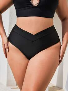 Swim Basics Plus Size Women Black Casual Vacation Bikini Bottom For Summer - Black - View 1