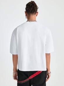Manfinity NXTstreet Men's Letter Embroidered Loose Knitted Short Sleeve T-Shirt, Suitable For Summer - White - View 6