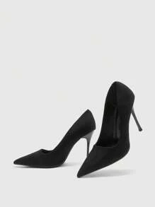 CUCCOO BIZCHIC Women Elegant Minimalist Solid Color Pointed Toe High Heel Pumps - Black - View 2