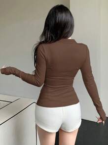 DAZY Cardigan décontracté pour femmes, veste légère, printemps/automne, vêtements pour femmes, manteaux pour femmes - Marron - Voir 2