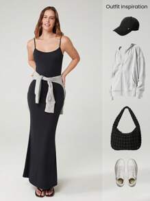 GLOWMODE 莫代尔 丝般柔滑 收腹 透视无缝 雕塑廓形 可调节肩带 超长连衣裙 内置短裤 侧袋 防滑手柄 日常休闲装 可拆卸罩杯 - 黑色 - 查看 9