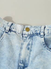 2pcs Girls Fashionable White Ribbed Cropped Tank Top & Ripped Denim Long Pants Set - Multicolor - View 7