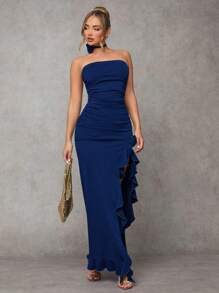 SHEIN BAE Váy denim hở vai xẻ cao thời trang mùa hè cho nữ, trang phục lễ Tạ ơn cho nữ, trang phục gợi cảm cho nữ, trang phục bãi biển cho nữ, váy gợi cảm cho nữ, trang phục nữ thần Hy Lạp, váy thanh lịch cho nữ, váy xanh hoàng gia cho nữ, váy hóa trang tiên nữ, váy dự tiệc gợi cảm - Rửa nhẹ - Xem 4