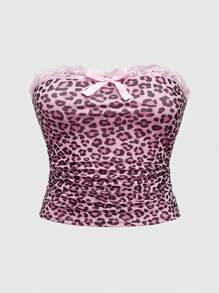 ROMWE J-Fashion Bộ áo yếm và quần short họa tiết da báo Harajuku Y2K 2 món, cỡ lớn dành cho nữ - Hồng - Xem 7