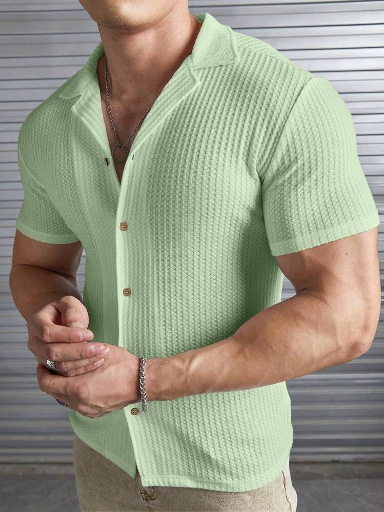 Manfinity VCAY Men's Casual Solid Color Short Sleeve Shirt, Summer ,Men's White Button Down Textured Beach Shirt ,Summer Breathable Linen Look Top ,Relaxed Fit Camp Collar Vacation Blouse ,Casual Solid Color Crinkled Fabric Tee ,Bohemian Style Menswear For Wedding ,Lightweight Non-Iron Travel Shirt ,Vertical Pleated Short Sleeve Shirt ,Men's Textured Short Sleeve Shirt ,Camp Collar Crinkle Button Down Top ,Summer Beach Resort Casual Blouse ,Men's White Textured Camp Collar Shirt - The Ultimate Vacation Essential ,Men White Shirts - Olive Green - View 4