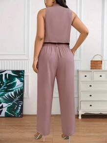 SHEIN LUNE Plus Size Women Minimalist Sleeveless Vest & Blazer Suit Outfit
