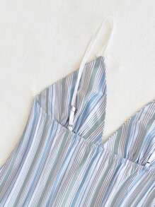 SHEIN Unity Striped Bow Design Contrasting Color Deep V Camisole For Vacation - Green - View 5