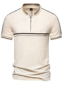 Manfinity Homme Men's Half-Zip Striped Print Casual Short Sleeve Polo Shirt, Summer - Multicolor - View 7