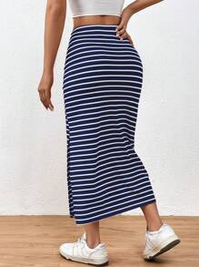 Chiquease Summer Casual Striped Twist Slit Mid-Length Skirt