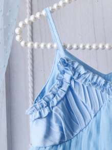 SHEIN Genkimix Girls Fashion Spaghetti Strap Frill Trim Mesh Princess Dress, Suitable For Birthday Party,Banquet,Gift, Summer - Blue - View 5