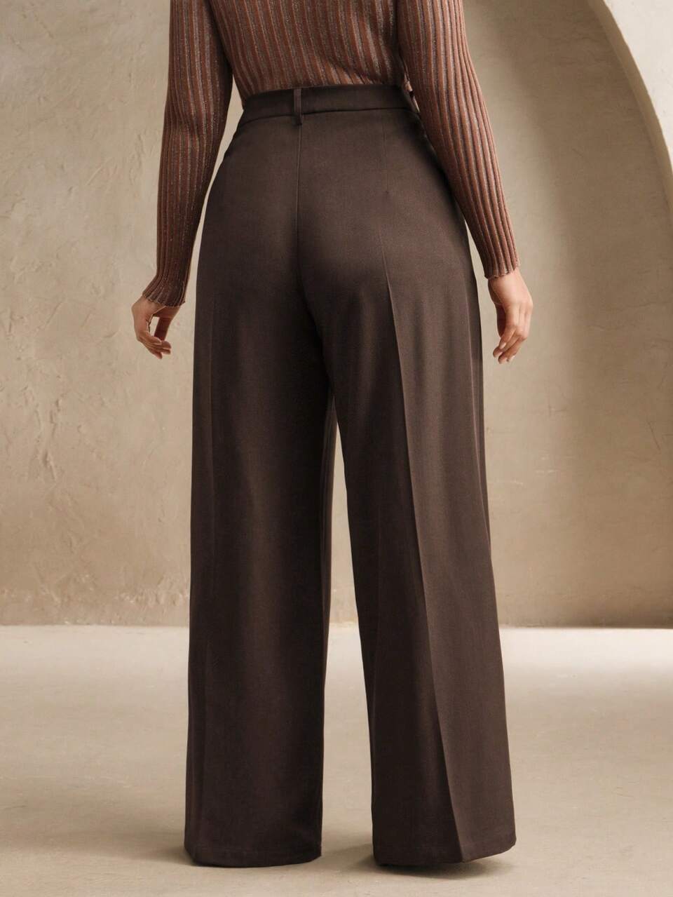 Women's Elegant Chocolate Brown Summer Formal Pants,Smart Casual Old Money Slim Straight Coconut Tree Golden Beaded High Waist Plus Size Graduation