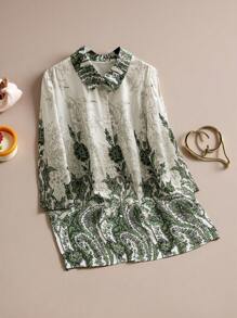 Lacomfia بلوزة تونيك عربية فضفاضة نساء مقاسات كبيرة بطباعة زهرية وأكمام طويلة