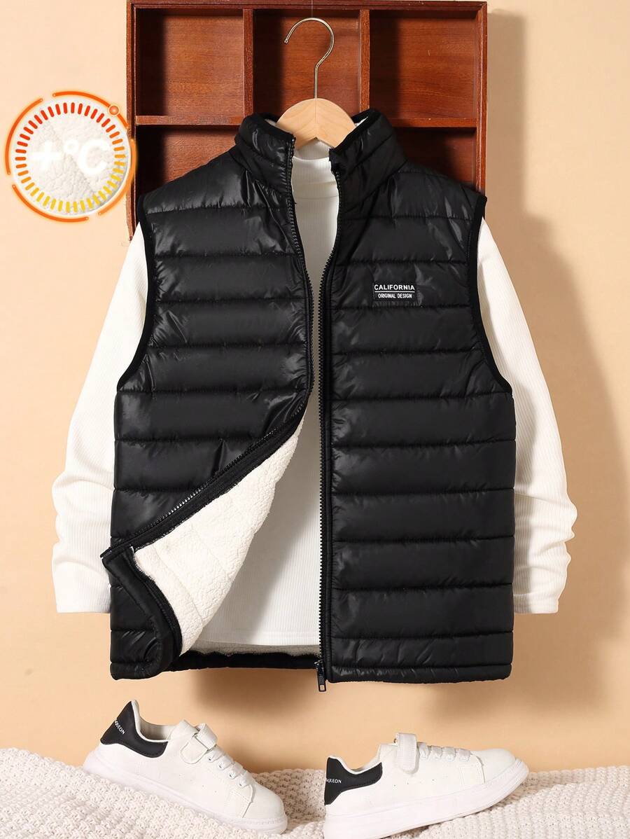 SHEIN Pré-ado garçon, gilet matelassé en patchwork avec serviette brodée, Pull-shirt de Noël, blouses d'automne, cardigan d'Halloween, vêtements d'Halloween pour enfants, blouse à manches longues, ensembles d'automne, veste à carreaux, cardigan noir, chemise d'Halloween, cardigan rouge, pull d'Halloween, cardigan marron, blouse noire, blouse verte, blouse rouge, chemises d'automne, pull de garçon, blouse blanche