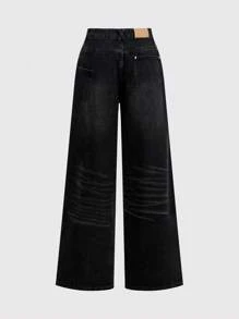 Revavyn Women's Casual Washed Loose Wide Leg Jeans - Grey - View 2