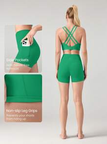 GLOWMODE Quần short đạp xe chống trượt FeatherFit™ 4.3" Không đường may phía trước, tác động thấp, chạy bộ, tập luyện mùa hè - màu xanh lá - Xem 3