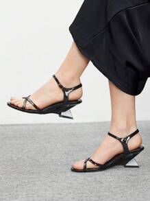 CUCCOO BIZCHIC Black Wedge Heel Round Toe Open Toe Comfort Slide Sandals - Black - View 3