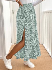 SHEIN Frenchy Váy xòe họa tiết hoa nhỏ xinh xắn cho ngày lễ thường ngày của phụ nữ - màu xanh lá - Xem 3