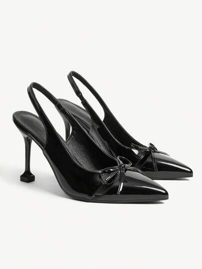 CUCCOO CHICEST Women's Pointed Toe High Heel Shoes, Bow Cutout Design, Elegant Sexy Fashion Commuter Black Patent Leather Pumps, Heels, Suitable For Workplace, Valentine's Day, Halloween