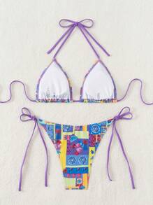 SHEIN Swim Print Beach Bikini Swimsuit Set - Multicolor - View 2