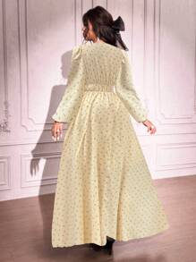 Celure Vestito casual con maniche lunghe e scollo a diamante, taglia comoda, adatto per San Valentino