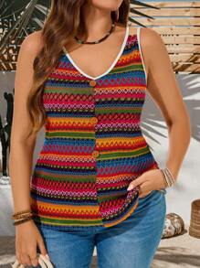 EMERY ROSE Maiou de vacanță casual cu broderie colorată, mărime plus, vacanță, femei de concert, stil boho șic, boho, vară pentru femei - Multicolor - Vizualizare 4