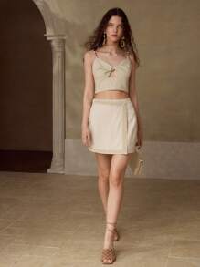 MOTF PREMIUM 亚麻撞色绑带裹身裙