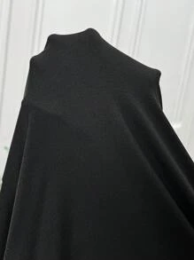 SHEIN CURVE+ Women's Plus Size Black Daily Basic Casual Simple Solid Color Side Slit Detail Round Neck Loose Short Sleeved Mid Length T-Shirt Dress - Black - View 9