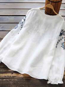 INAWLY 大码图案休闲衬衫，波西米亚风格度假上衣