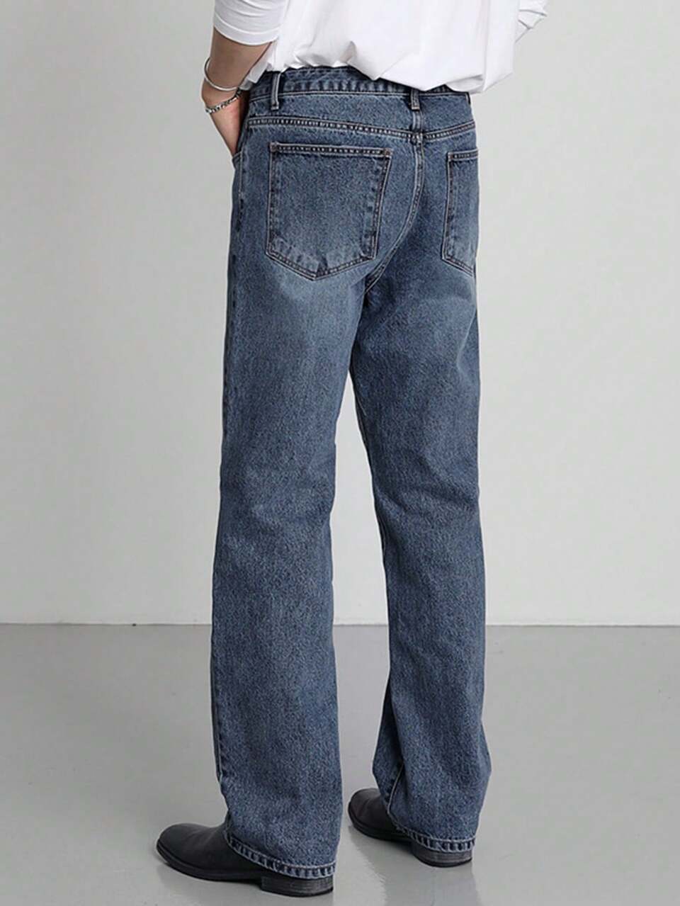 Spring Plain Blue Pocket Straight Loose Fit Men's Jeans