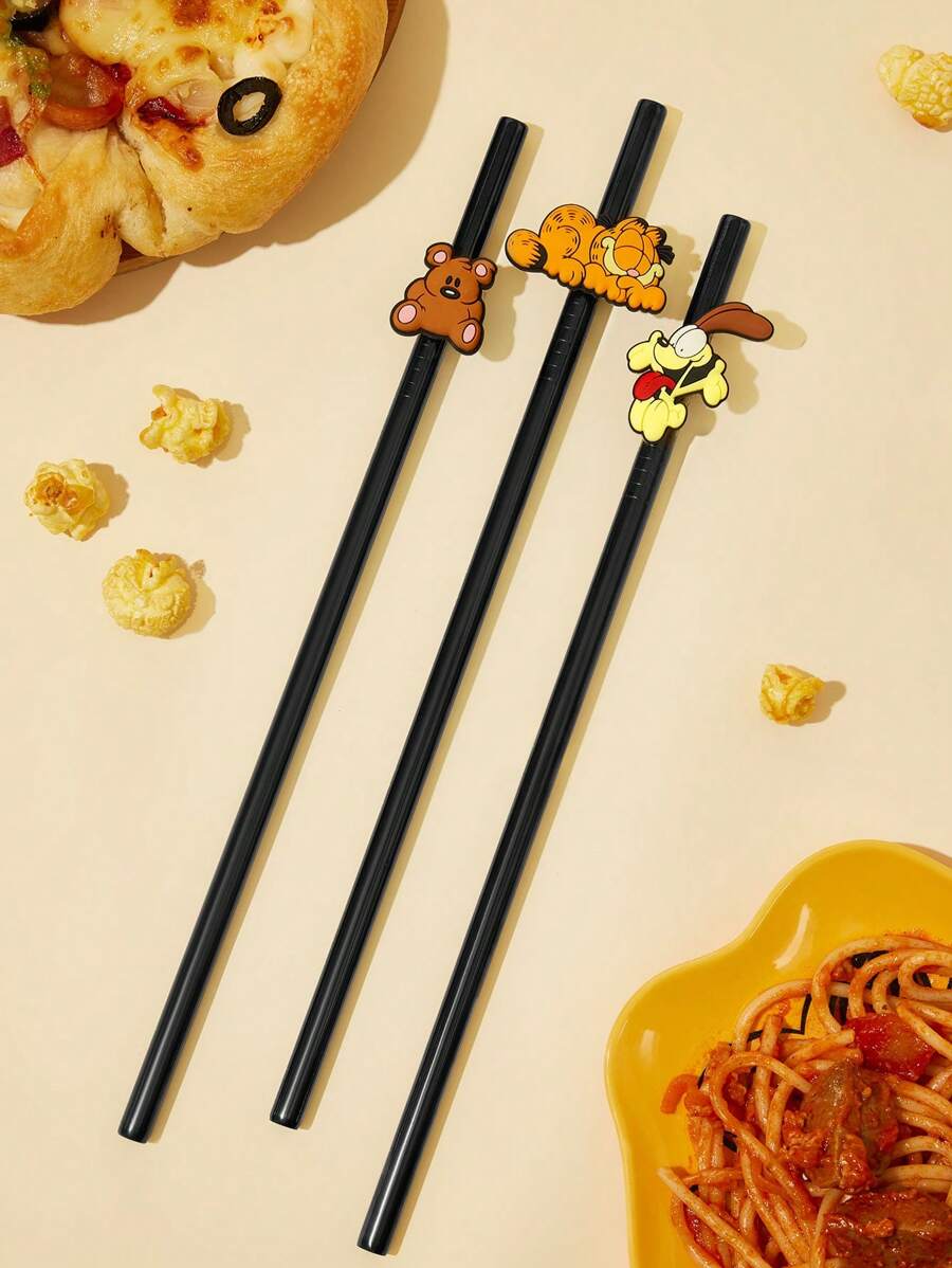 GARFIELD | SHEIN 3 PCS dễ thương phim hoạt hình đồ họa ống hút bìa, với ống hút, quà tặng - Nhiều màu - Xem 1