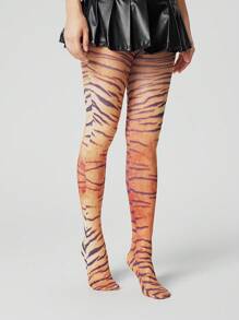 ROMWE Goth 1 双百搭深色虎纹连裤袜，适合所有季节