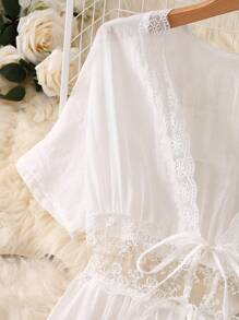 Chiquease Solid Color Beach Vacation Patchwork Ruffle Trim Jacket Long Sleeve Outerwear - White - View 3