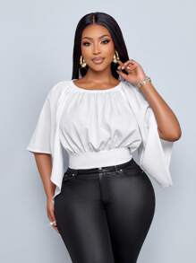 SOLERSUN 大码女式春夏纯色宽松后开衩系带短款度假衬衫、宽松上衣、度假上衣 - 白色 - 查看 6