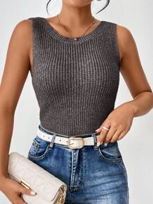 SHEIN Frenchy Women's Simple Stylish Sweater Vest, Suitable For Summer Brown Casual - Coffee Brown - View 5