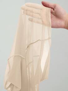 SHEIN Tall 女款純色長袖立領透視性感上衣 - 杏色 - 查看 8
