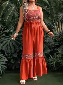 Breezaya Mono con estampado floral y volantes en los tirantes para mujeres de talla grande, ideal para vacaciones