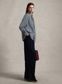 Briarwyn Camicia elegante a maniche lunghe con stampa a righe, scollo a cravatta, bottoni frontali, per outfit estivi da donna, casual da ufficio