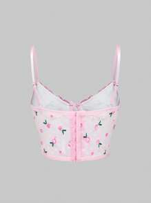 ROMWE Kawaii 浪漫度假风格春季花卉刺绣网眼波尔卡圆点拼布手工内衣，可作为外穿，带钢圈文胸