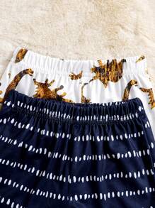 4pcs/Set Baby Boy Casual Dinosaur Print Contrast Color Bodysuit, Patterned Shorts, And Dinosaur Print Pants Set, Suitable For Everyday Wear, Spring & Summer