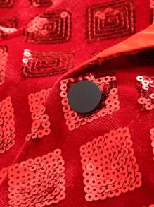 Manfinity AFTRDRK Men's Sequin Decorated Jacket & Trouser Suit Set, Minimalist & Fashionable, Suitable For Summer Men Party Outfit Prom Suits For Men Prom Suit For Men Outfit Sets Men Men Club Outfit - Red - View 4