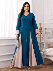 Al Najma Plus Size Women Arabic Style Minimalist Casual Dress, Suitable For Summer, Modest - Blue - View 6