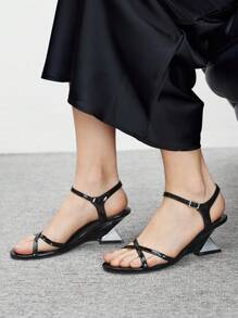 CUCCOO BIZCHIC Black Wedge Heel Round Toe Open Toe Comfort Slide Sandals - Black - View 5