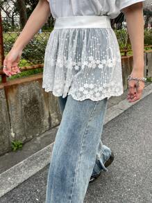 FRIFUL 女士花卉刺绣透明网眼裙，夏季 - 白色 - 查看 4